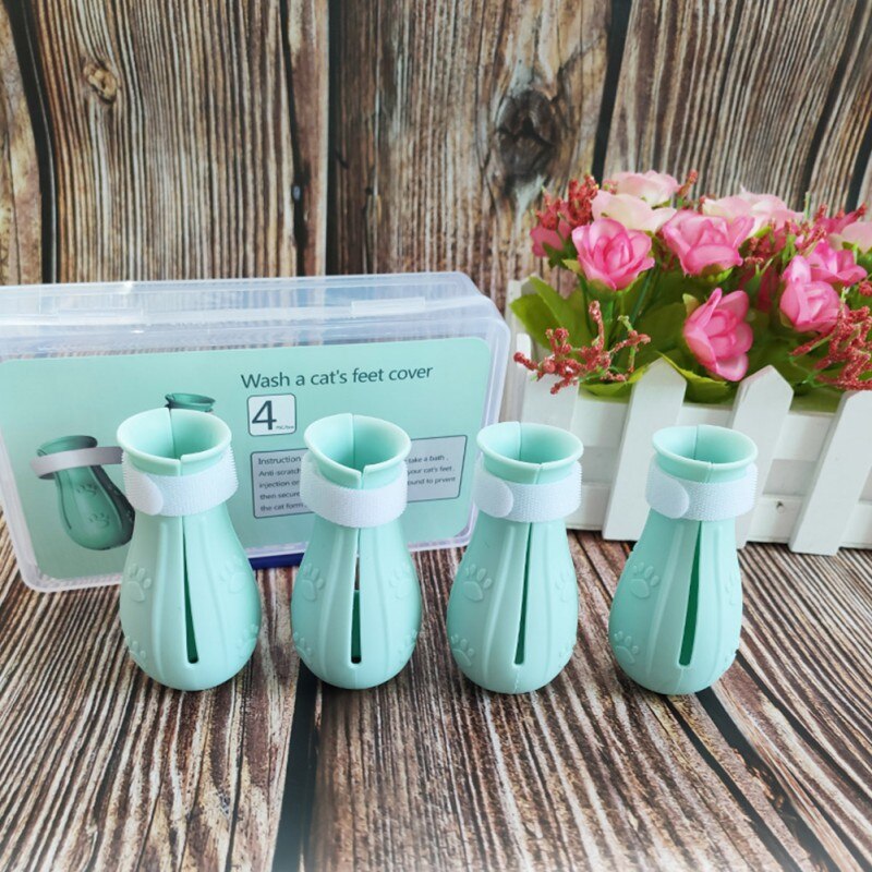 4PCS Pet Cat Paw Injection Bathing Scratch-Proof Silicone Pet Cat Anti-Grab Glove Bath Scratches Foot Cover Feeding Medicine: A3