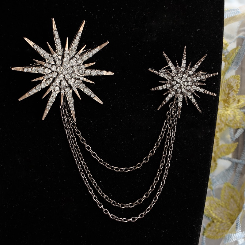 Hesiod Dames Broche Kristal Ster - Klassieke Sprankelende Ketting Broches Jurk Decoratie Zilver/Zwart/Goud
