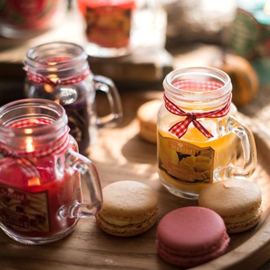 Anlage Glas Öl Kerze Aroma Romantische Kerze Rauchfreien Tasse Krug Party Wachs Geburtstag Duft Kerzen Startseite Dekoration QLB090