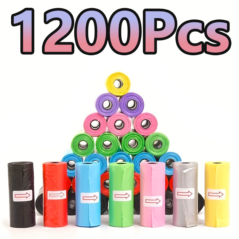 1200 pièces couleur aléatoire dessin animé patte graphique chien merde sacs animaux de compagnie merde sacs anti-fuite chien déchets sacs pour fournitures pour animaux de compagnie