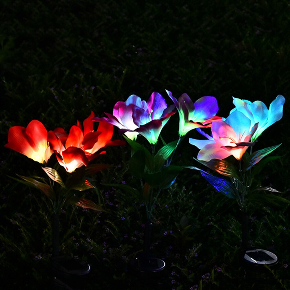 LED Waterproof Ground Fiber Optic Lights Gradient Solar Clivia Shape Light Solar Power LED Waterproof Easy Installation