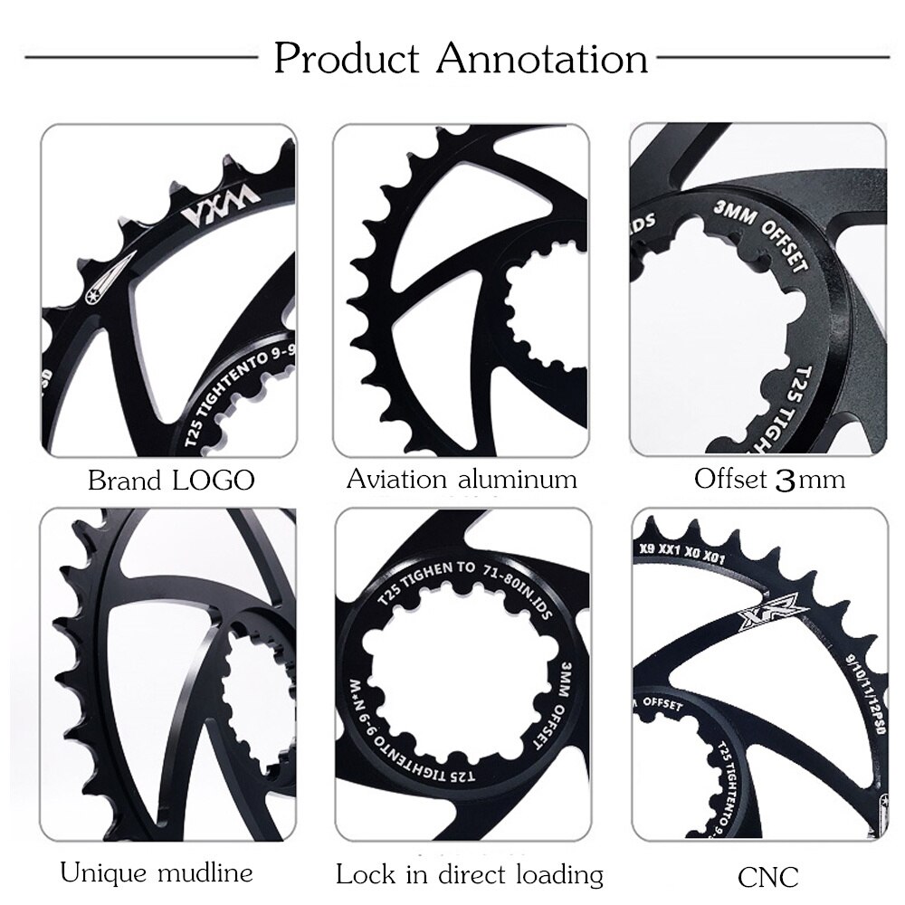 Vxm bicicleta gxp chainring estreito largo mtb bicicleta roda dentada 30t 32t 34t 36t 38t para sram gxp xx1 x9 xo x01 gx11 águia nx cárter