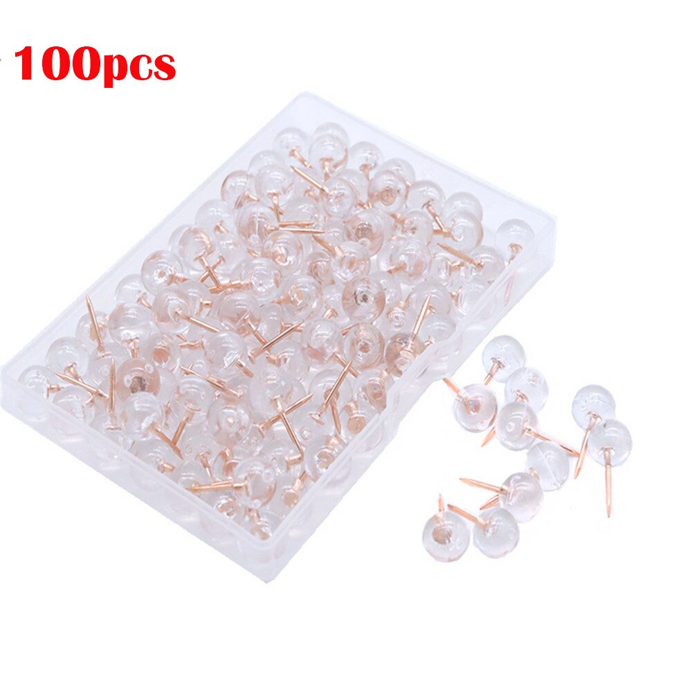 100pcs/box Rose Gold Thumbtack Push Pins Acrylic Head with Steel Point Cork Board Safety Pins Office Binding Accessories