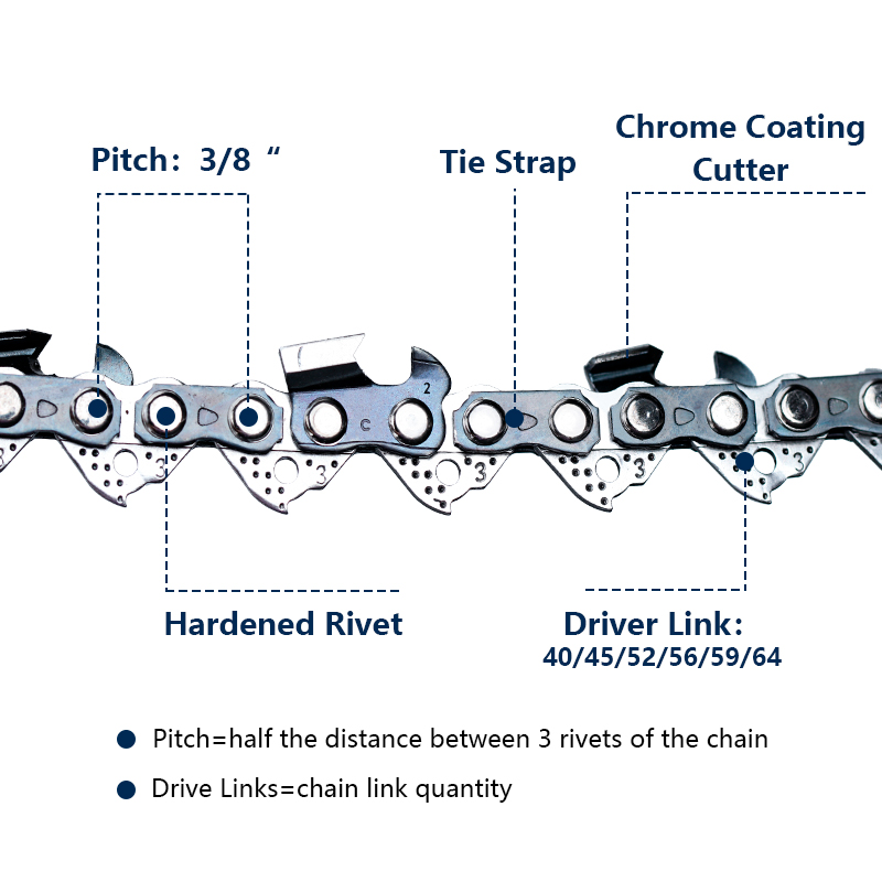 1pc 10/12/14/16/18 Inch Chainsaw Chain 3/8 Pitch Saw Chain 40/45/52/56/59/64 Drive Links For Electric Chainsaw Spare Parts