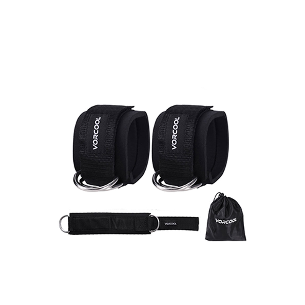 Vorcool 2 stück gepolsterte knöchelmanschetten mit d-Ring für fitnessstudio-Trainingseinheiten, kabelzugmaschinen und beinübungen mit tragetasche (schwarz)