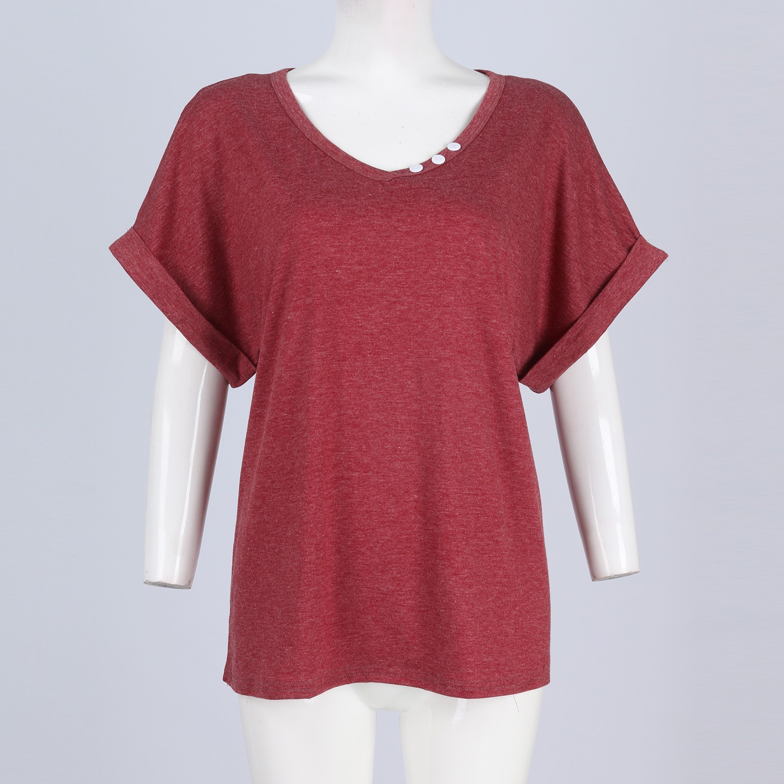 Solid T-shirt Women's Lovely Female Tops Tee Colorful V-neck Short-sleeve Y2k Clothes 2024 Womens Oversize T Shirt