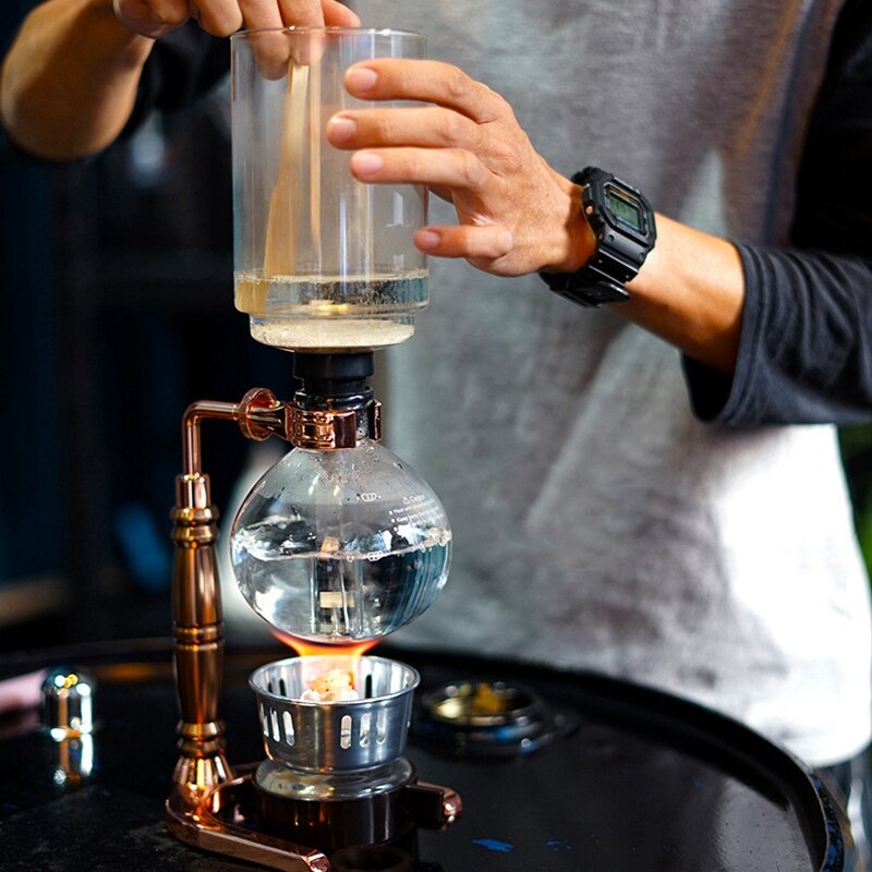 Japanese Style Siphon Coffee Maker Tea Siphon Pot Vacuum Coffeemaker Glass Type Coffee Machine Filter 3Cups Rose Gold: Default Title
