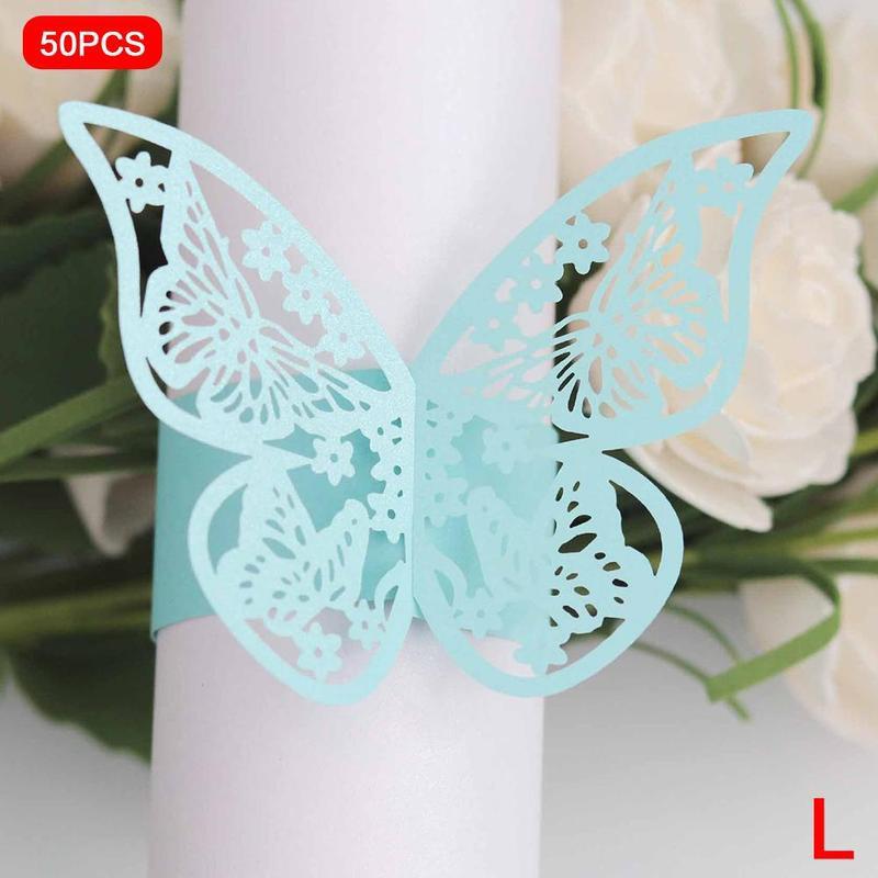50pcs 13 Colors Hollow Butterfly Napkin Rings Holders Cut Paper Hotel Birthday Wedding Xmas Party Napkins Rings Holders: L
