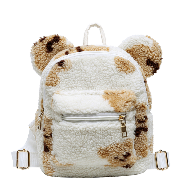 Bear Ears Plush Female Backpack Faux Fur Shoulders Bag Cute Furry Women Bag Winter Bags For Women 2022 Mini Girl Backpacks: White Bear Backpack