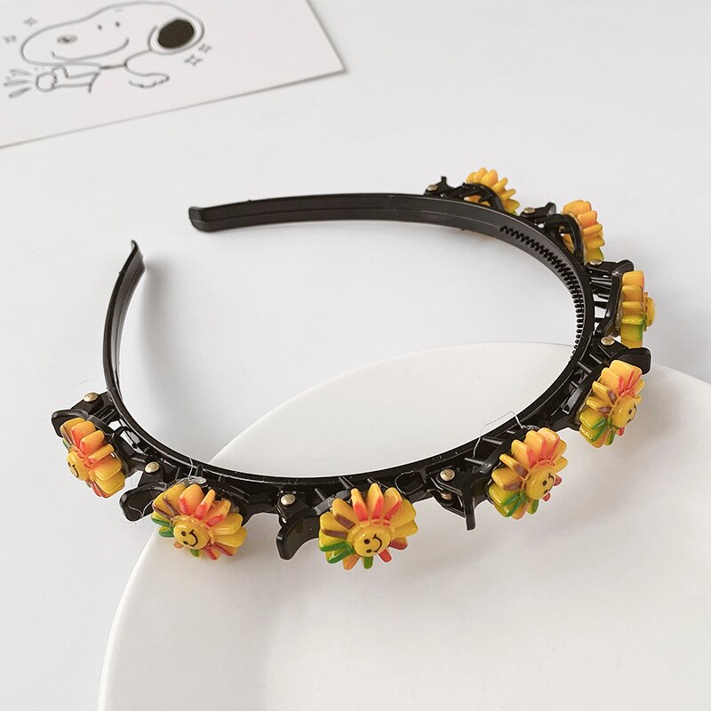 Kinderen Leuke Bloem Gevlochten Haarband Gebroken Haar Artefact Meisjes Niet Pijn Haarspeld Hoofdband Haarspeld Hoofdtooi Vrouwelijke: Colorful Sunflower