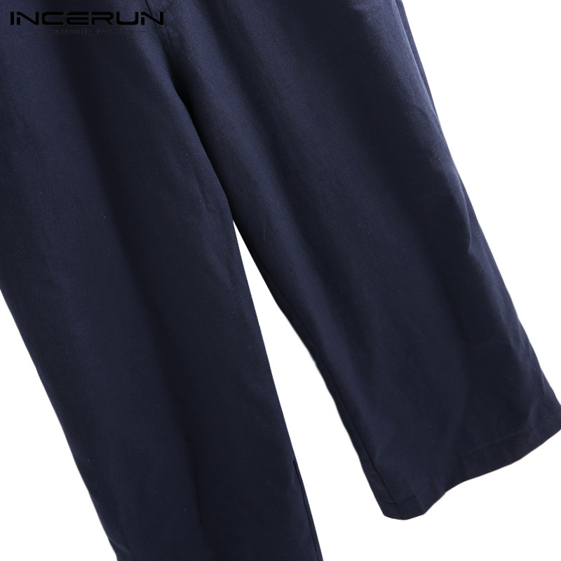 Men Jumpsuit Rompers Joggers Streetwear Solid Color Pants Pockets Loose Strap Suspenders Men Overalls Harajuku INCERUN 5XL