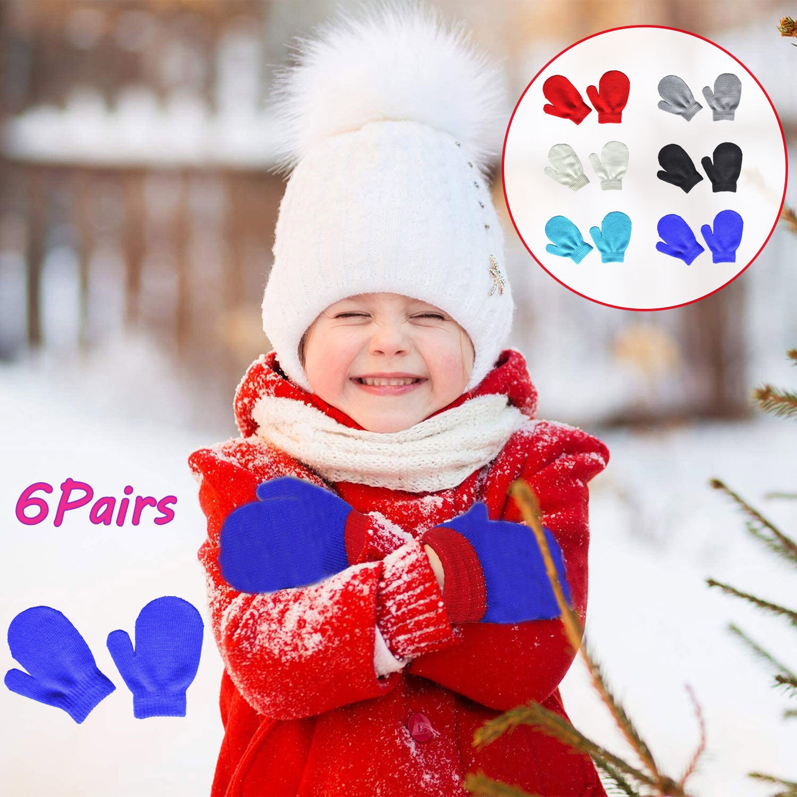 6 paires de mitaines en tricot pour bébé, mignonnes, chaudes, pour l'extérieur, pour fille et garçon, hiver