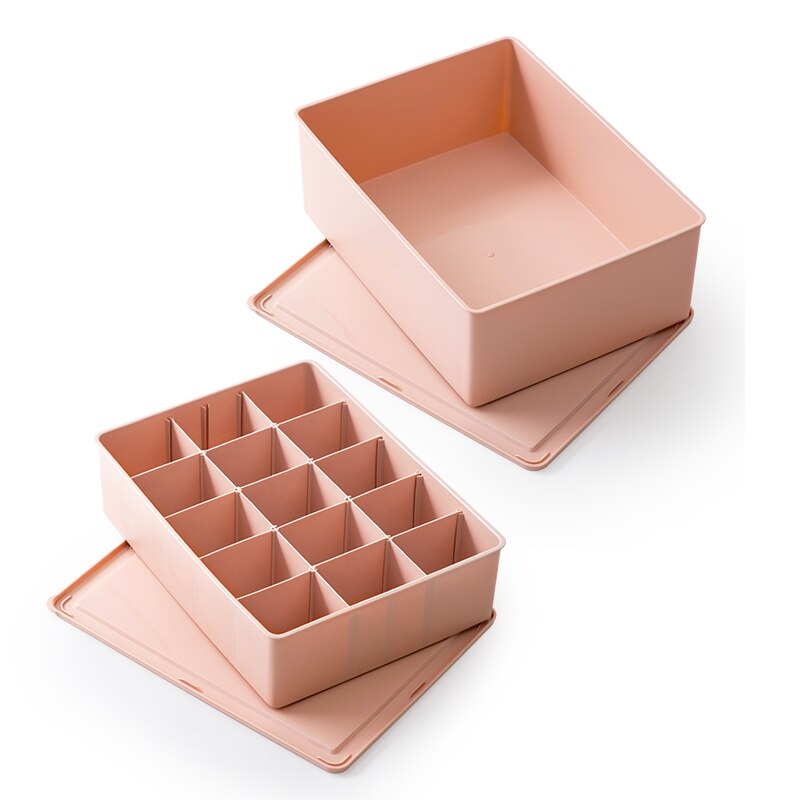 Adjustable Drawer Makeup Organizer Cabinet Organiser Plastic Dividers For Drawers Clothes Organizers Tray For Cosmetic: 15Grid And Box-Pink