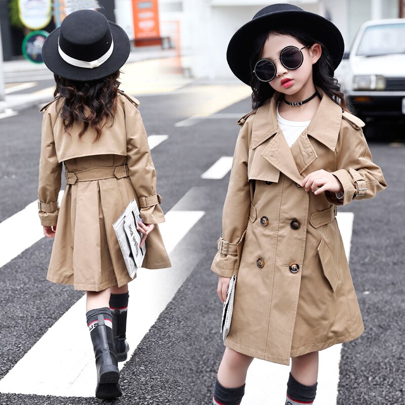 Autumn Girls Trench Coat Kids Clothes Children Clothing Solid Long Outerwear Girls Clothes Windbreaker 3-14Y: 5