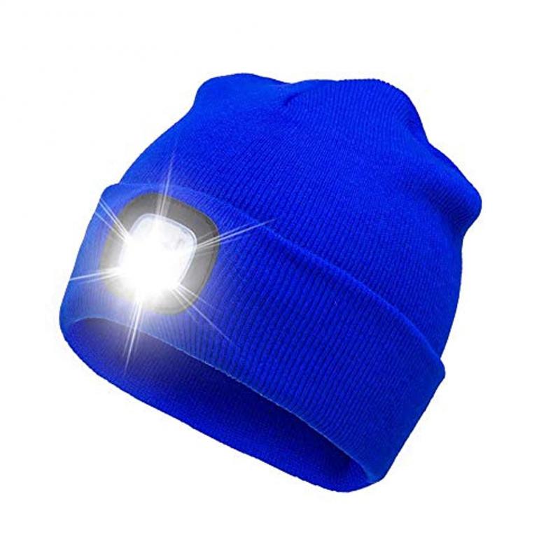 Adisputent Winter Unisex Warmer Knit Cap Hat Button Battery LED Beanie Cap LED Spot light hat LED light headlights 8: Blue