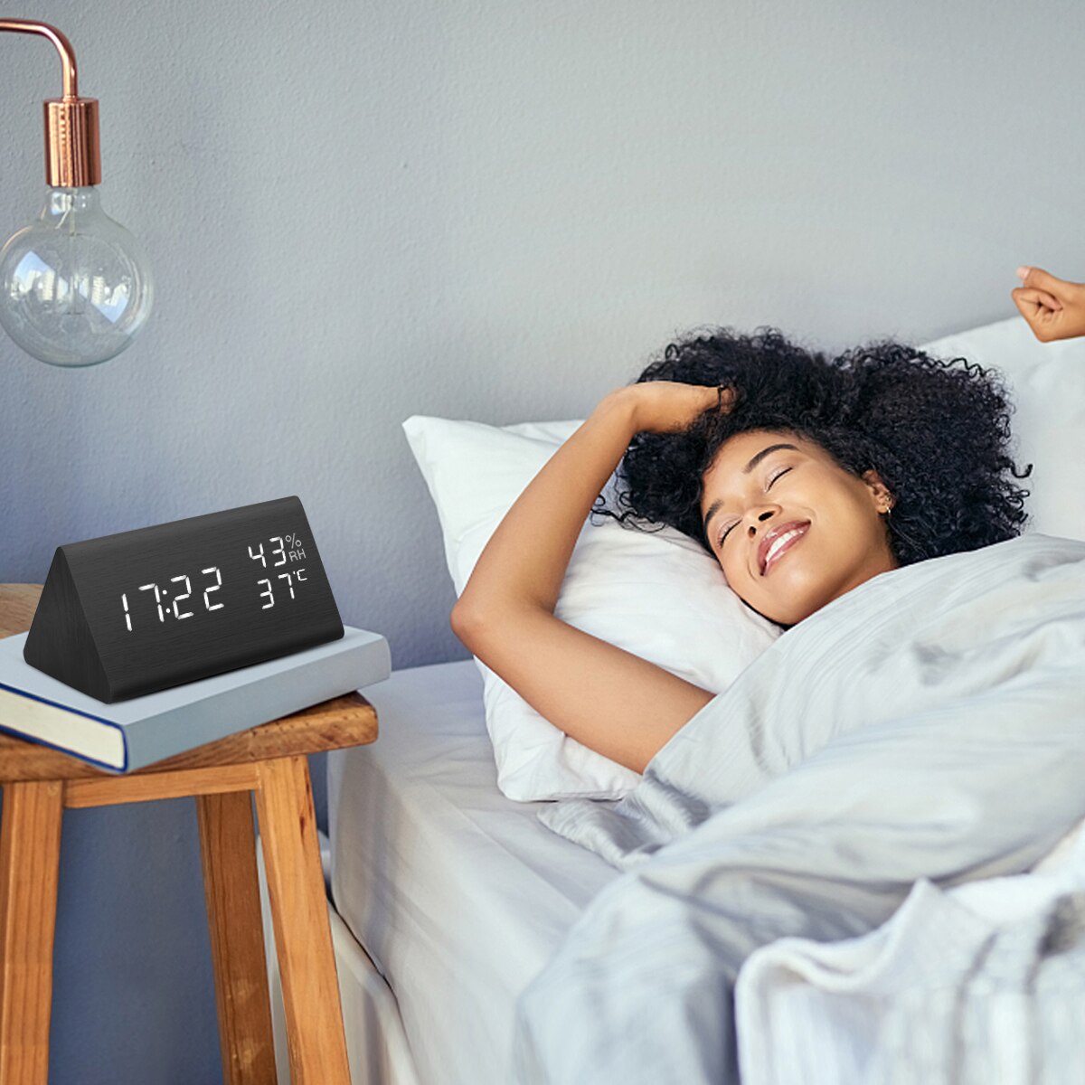 Digital Clock Wooden Electronic LED Time Display Temperature and Humidity Detect Clock For Bedroom Alarm Clock