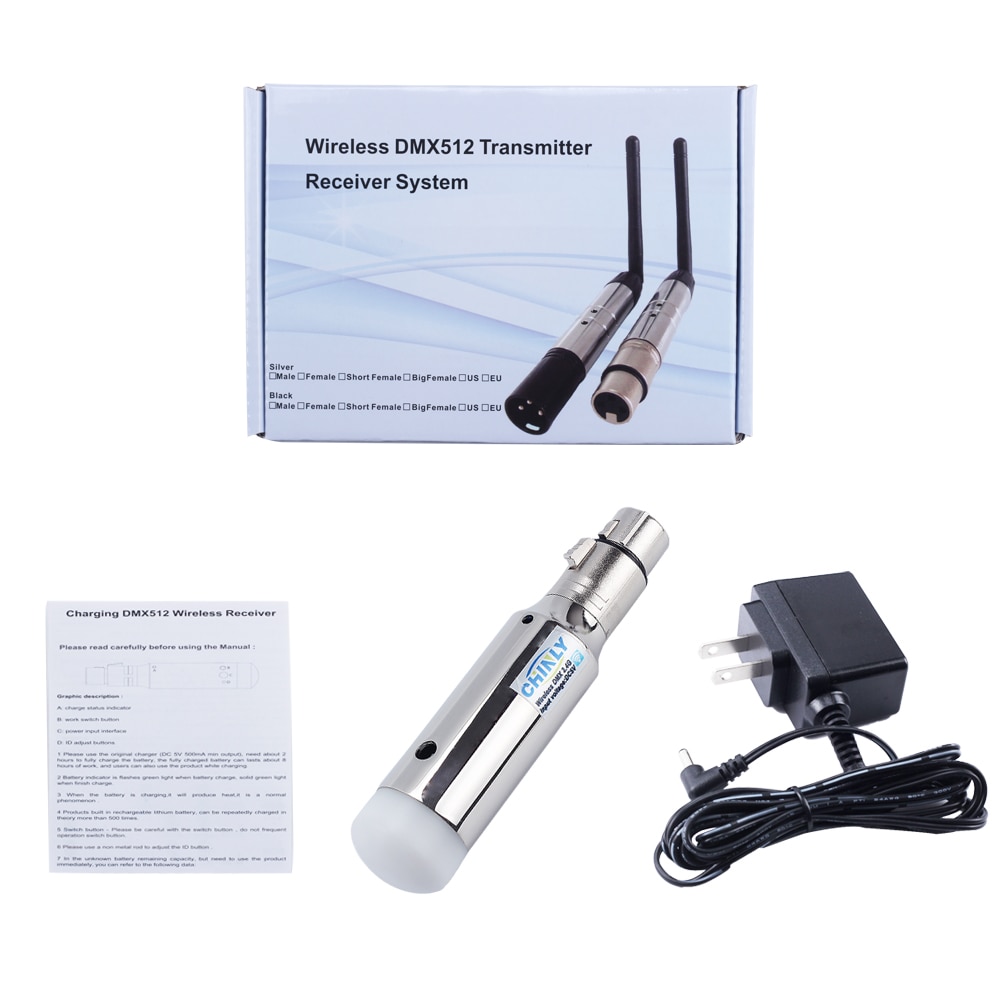 DMX512 récepteur sans fil Rechargeable contrôle LED éclairage effet de scène 2.4G ISM Controler 400m lumière Par DMX 512 récepteurs