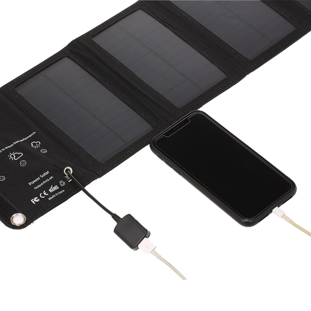 10W/5V Portable Solar Charger With USB Port Foldable 5 Solar Panel Camping Hiking Travel Compact Solar Power Phone Charger