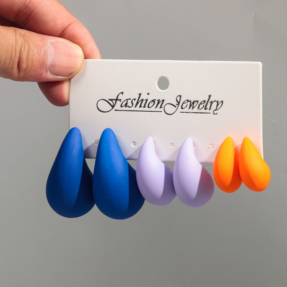 Korea 3 Paar Acryl Chunky Waterdrop Oorbellen Dupe Voor Vrouwen Kleurrijke Extra Grote Druppel Oorbel Hoepels Sieraden Lichtgewicht: Roest Rood