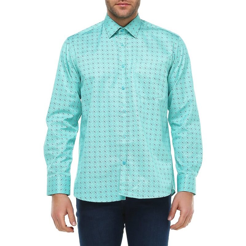 Printed Plaid Polka Dot Men Shirt Long-Sleeved Casual Shirts For Men Regular Green Male Dress Shirts Camisas Masculina varetta