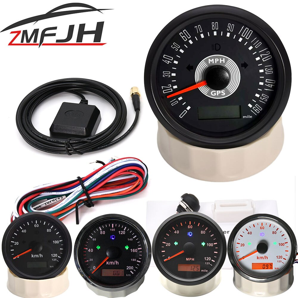 Waterproof 85mm GPS Speedometer 125/160/200(km/h/MPH) for Car Snowmobile Motorcycle ATV UTV Total Mileage Adjustable 12V 24V
