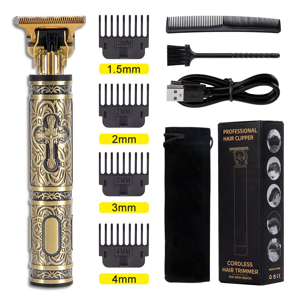 Haar Snijmachine Clipper Professionele Barbershop Oplaadbare Tondeuse Voor Mannen Elektrische Baard Scheerapparaat 0Mm Vintage T9: E SET