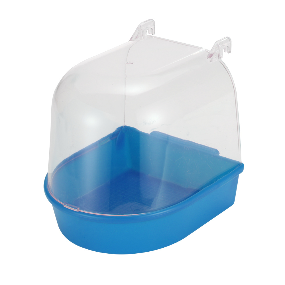 Bañera de plástico para Baño de aves de loros, suministros de baño para loros, bañera de Baño de aves, jaula para mascotas, contenedor de pie para ducha de Baño de aves, espacio de lavado: Azul