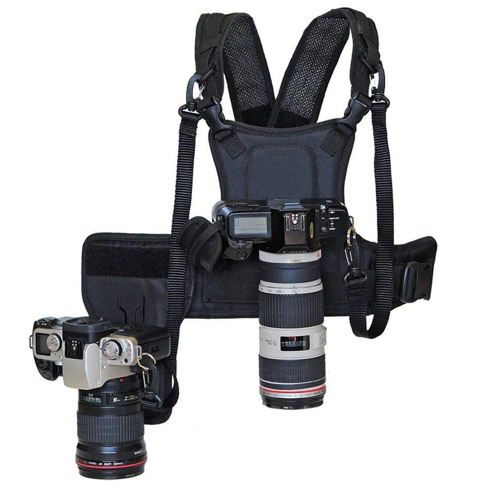 Lleva 2 DSLR Cámara correa de hombro doble pecho sistema de arnés chaleco cinturón para fotografía para Nikon Canon Sony SLR/videocámaras
