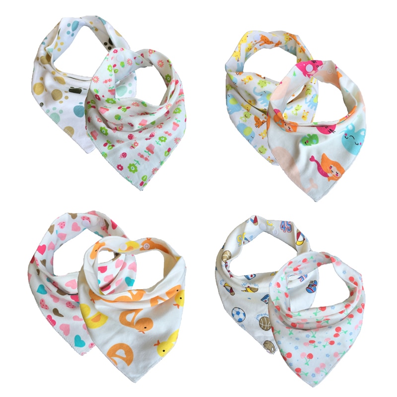30pcs/lot Organic Cotton Double Layers Kids Baby Bibs Towel Bandanas Triangle Burp Saliva Infant Toddler Bandana