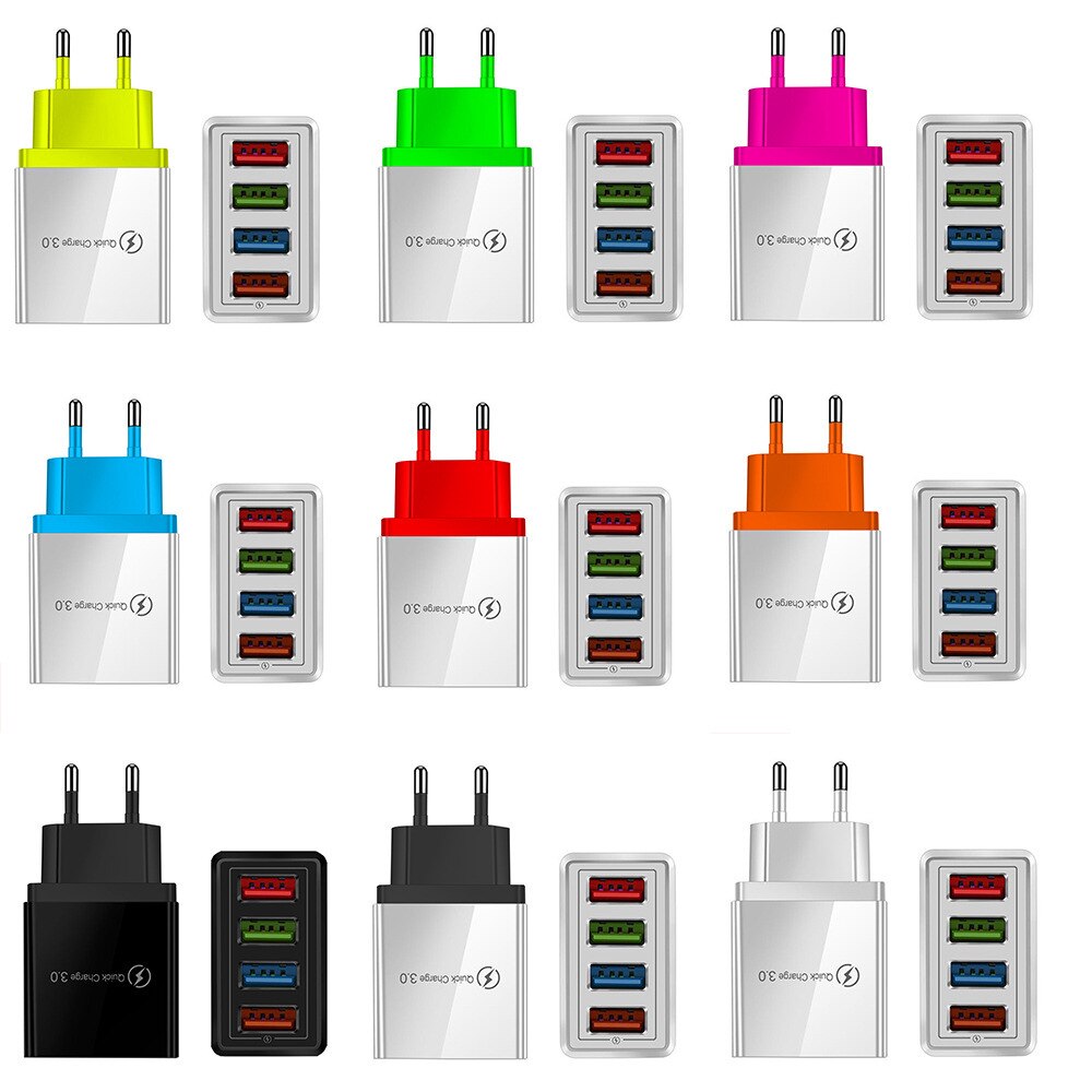 4 puertos USB 3,0 de USB cargador QC 3,0 cargador rápido US/EU/Reino Unido enchufe de cargador rápido para teléfono móvil cargador de pared para el hogar de fastCharger + info