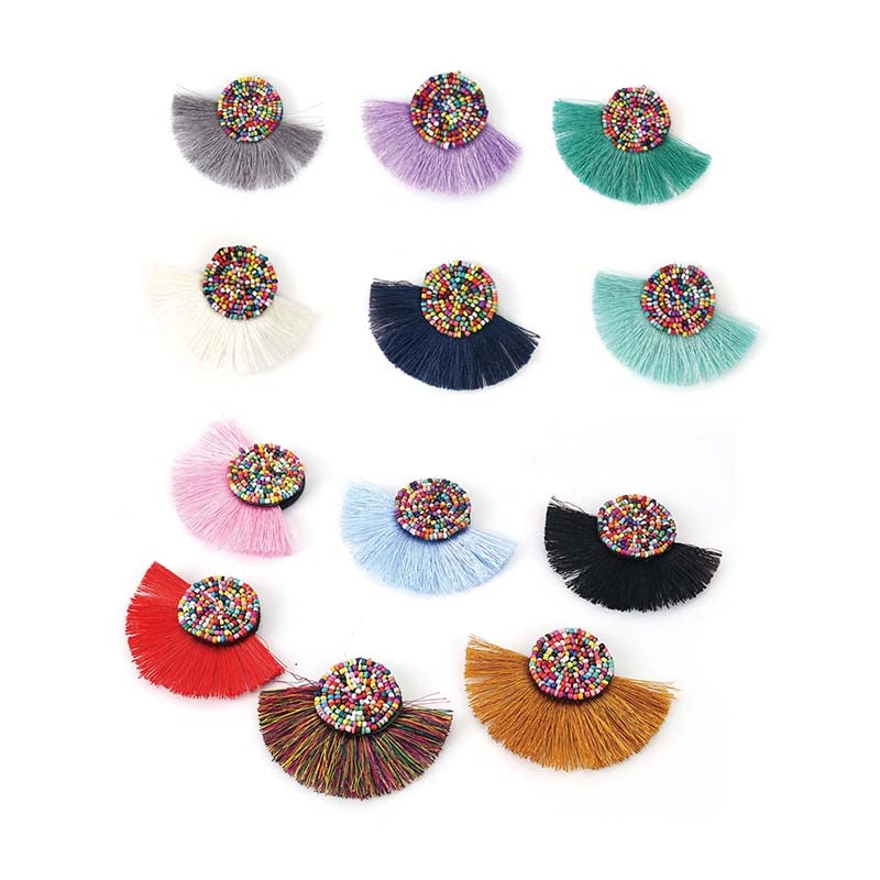 2PCs Tassel fringe pendant with glass bead for DIY earrings jewelry making sewing supplies garment clothes accessory decoration