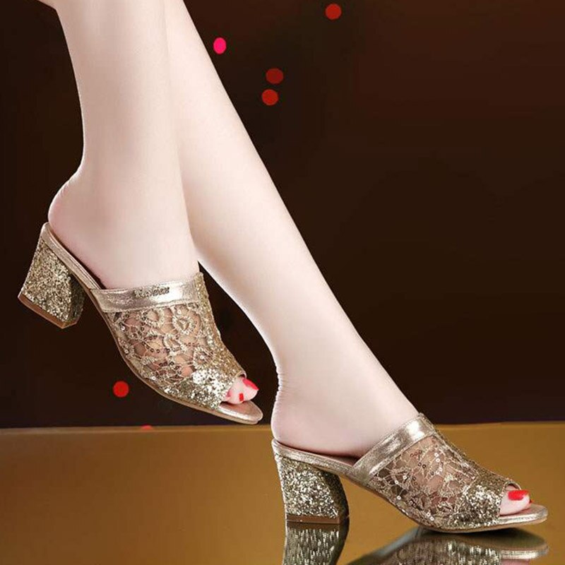 Plus size 34-43 kvinnor skor öppen tå höga klackar tofflor silver bröllopsskor broderi pumps kvinna sandaler zapatos mujer 6322n