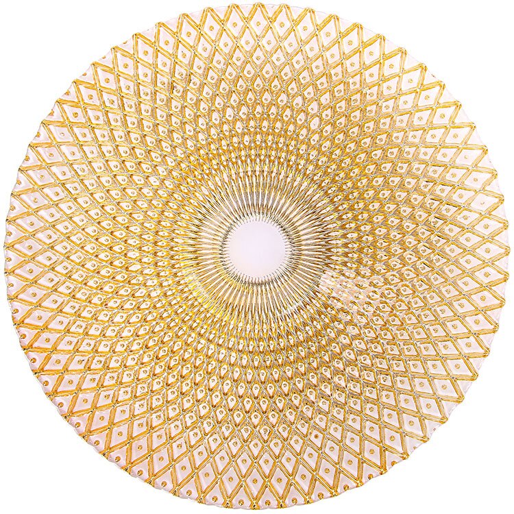Assiette à dîner en verre en Relief losange, grande assiette à Steak ronde de couleur de luxe, plateau de service de rangement de vaisselle d&#39;hôtel à domicile: B-33x2cm