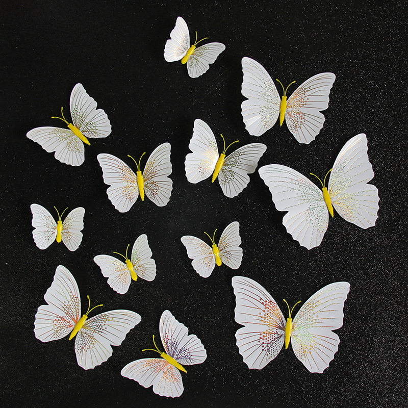 12 stk/sæt ambilight 3d sommerfugle wallsticker sommerfugle boligindretning værelsesindretning køleskabsmagnet wallstickers til bryllup: Gul