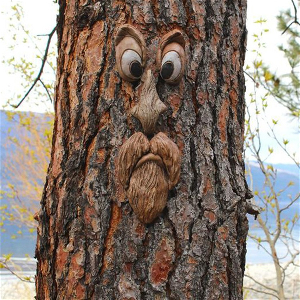Drôle vieil homme arbre visage Hugger jardin Art extérieur arbre amusant écorce fantôme visage Sculpture fantaisiste arbre visage jardin décoration