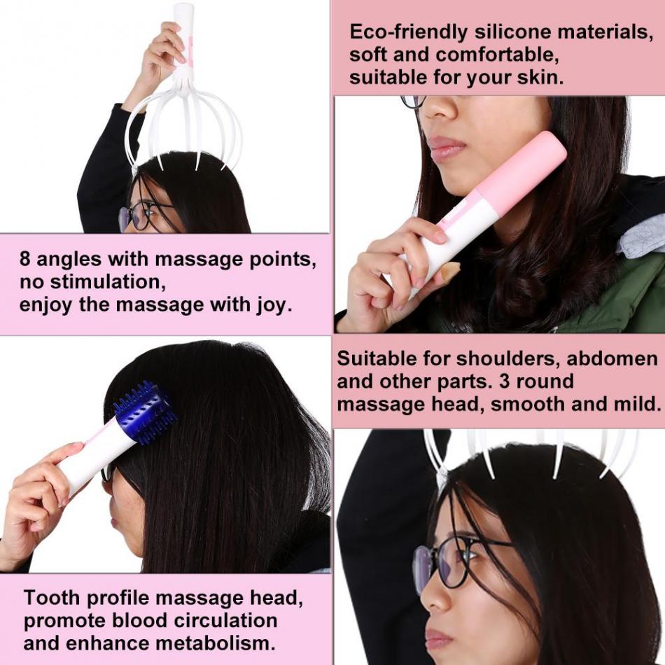 Elektrisk bläckfisk huvudmassager ryggrad hårbotten huvudvärk stressavlastning fingergripare klo hals massage spa antistress handmassage