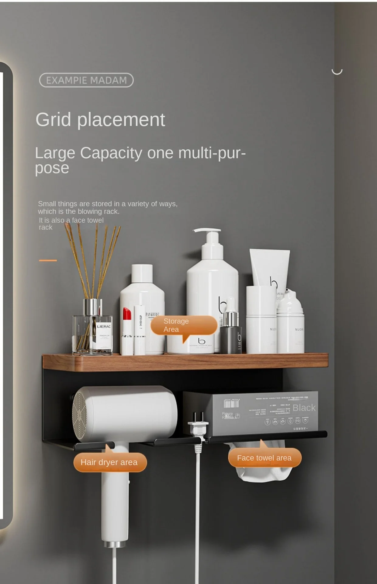 Haardroger Standaard Voor Badkamer, Haardroger Houder, Hout Föhn Houder, Haargereedschap Styling Organizer Voor Badkamer, Blazer Houder