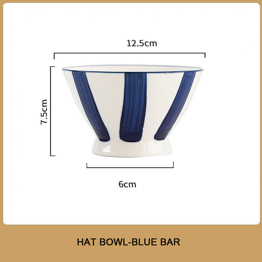 Japanse Ramen Kom, Keramische Kom, Servies, Hoge Voet Hoed Kom, Grote Soepkom, thuis Netto Blauw En Wit Porselein: Blue Bar