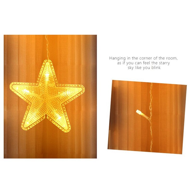 16 Star String Lights LED Lantern Pentagram Inverted V Curtain Lights For Festive Bedroom Home Party Decoration EU Plug