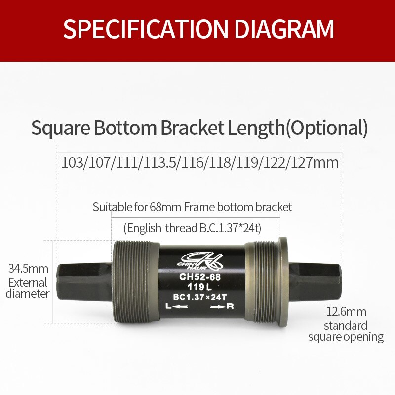 JSHOU BIKE Square Taper Bottom Bracket BSA Tool Crank Axis Accessories Waterproof BB Parts Cycling Tool for Mountain Road Bike