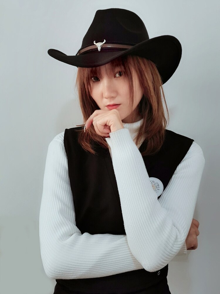 Large Plus 61cm Retro Women Men Wool Wide Brim Cowboy Western Cowgirl Hat Funeral Formal Fedora Cap Bull Head Oxhead Braid Band