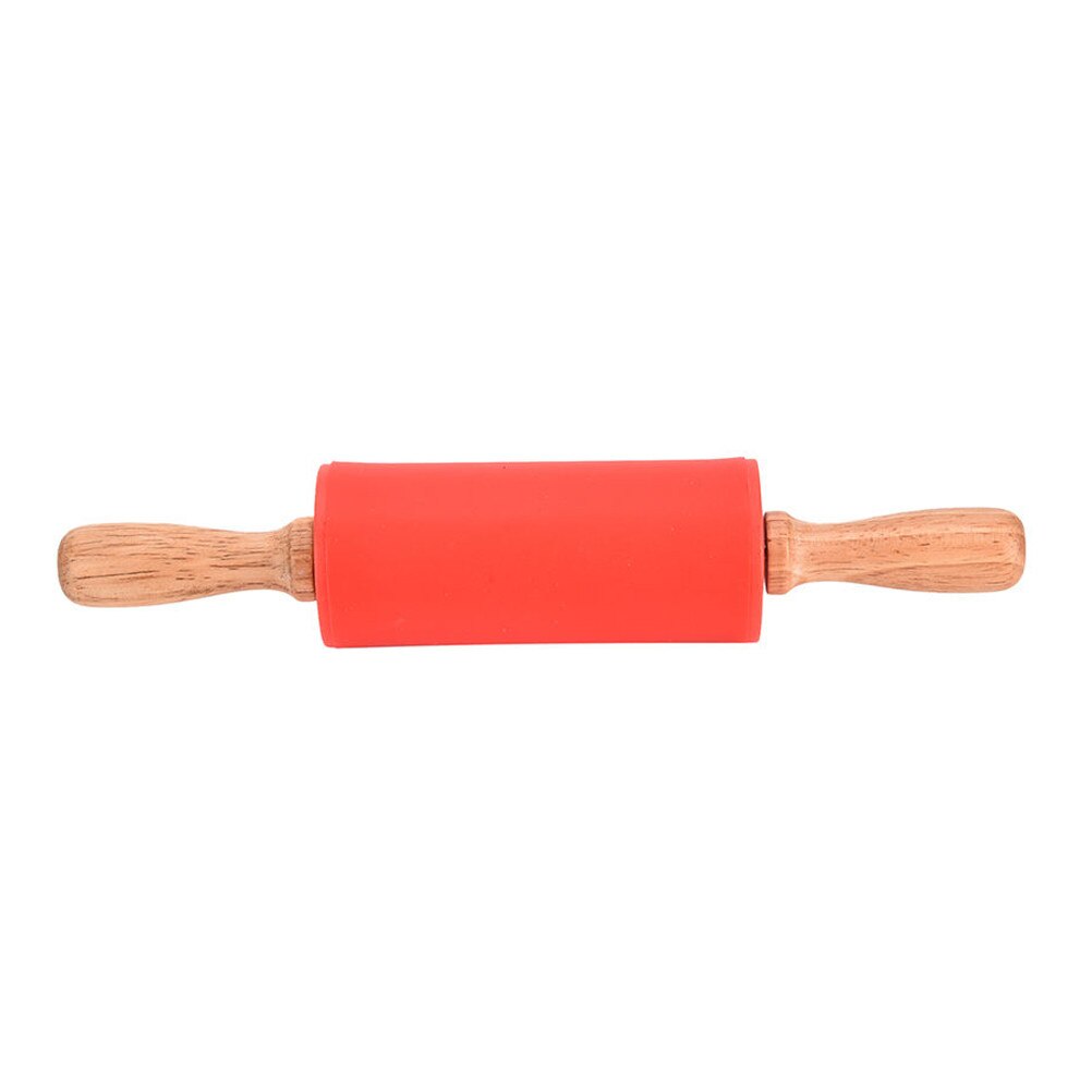 Wooden Handle Silicone Rollers Rolling Pin Kid Kitchen Cooking Baking Tool For Pasta Cookie Dough Bakery Noodle: Orange
