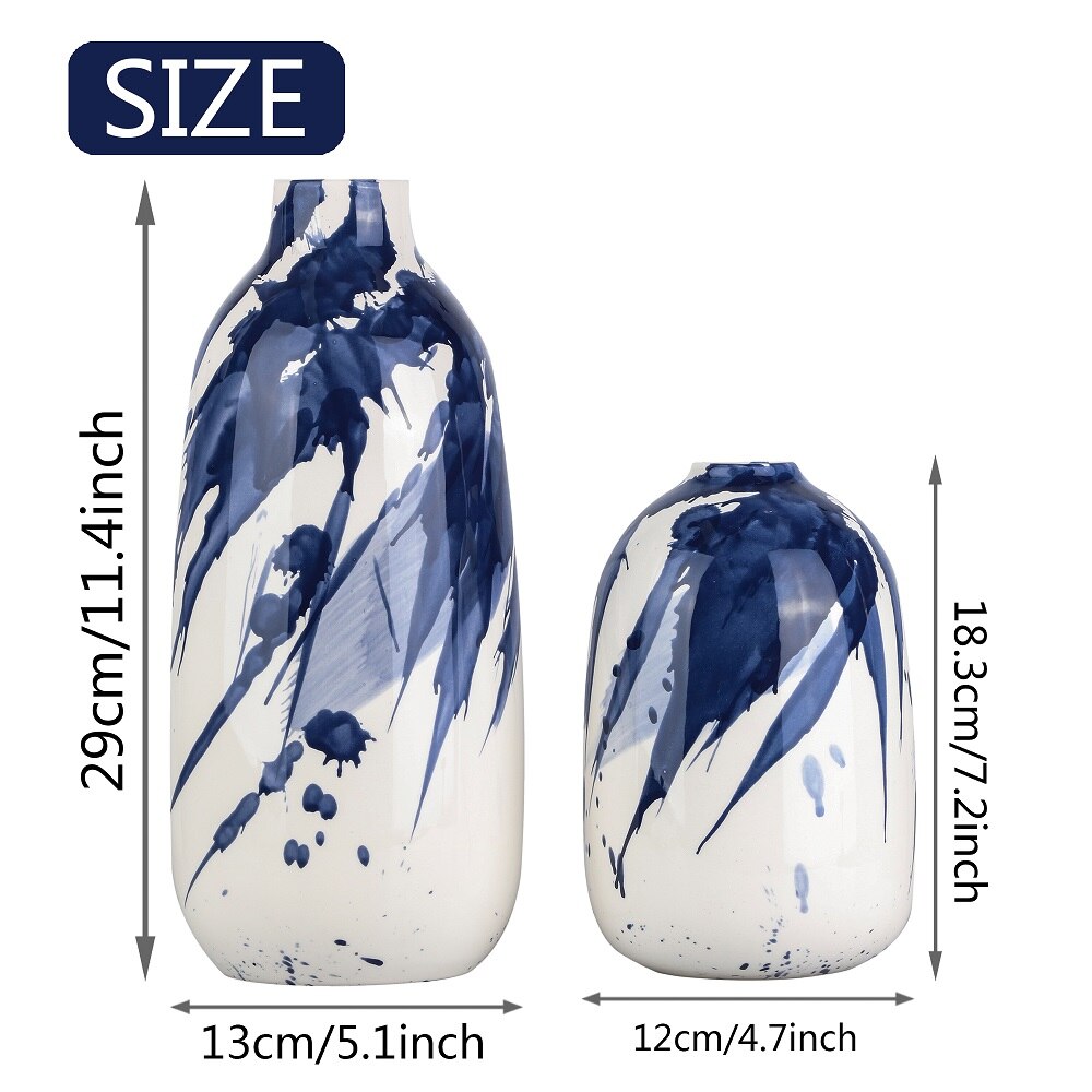 Teresa's Collecties 2Pcs Keramische Vazen Blauw Wit Chinese Vazen Aquarel Geglazuurd Decoratieve Bloempot Thuis Desktop Decor