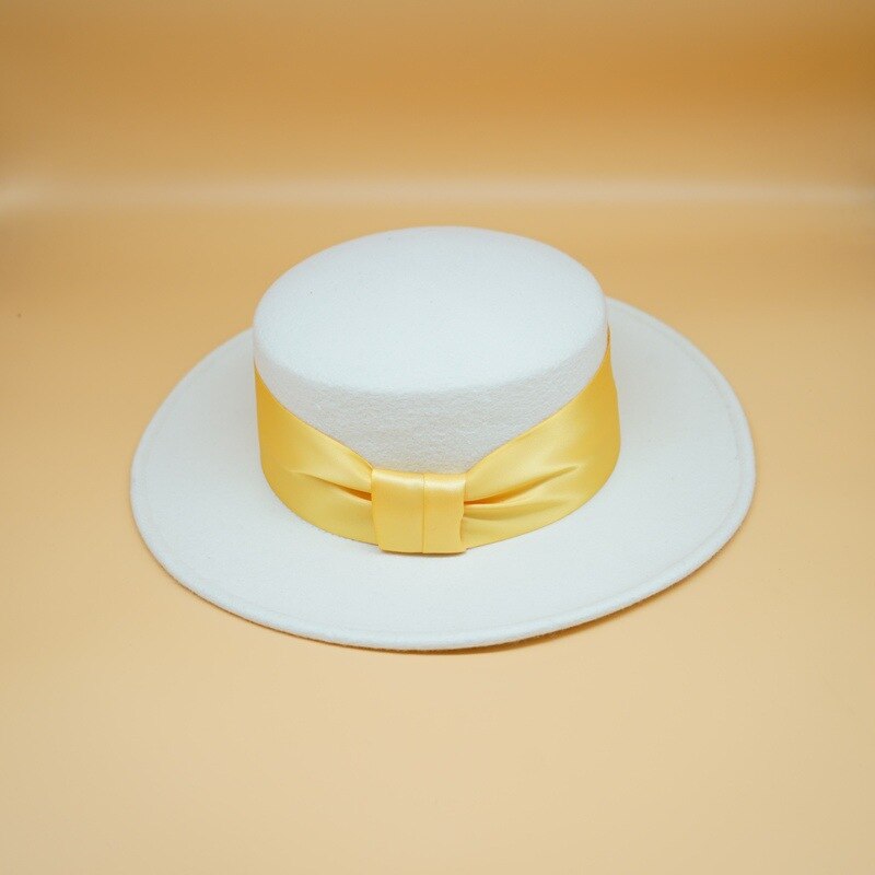 202012-panshi-white bowknot autumn winter france style grace lady fedoras cap women panama jazz hat: Yellow