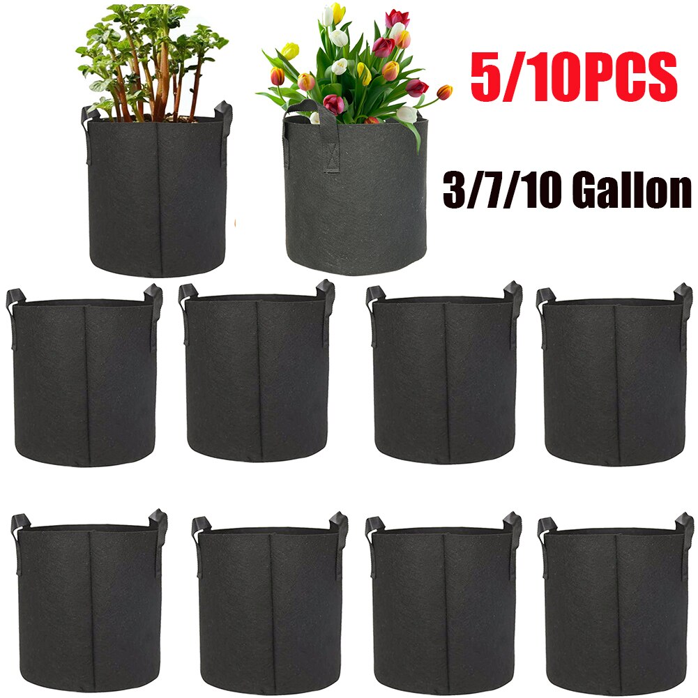 Bolsas de fieltro para cultivo, maceta de tela para jardinería, cultivo de verduras, jardín, flores, 5/10 piezas, 3/7/10 galones: 10pcs 10gallon