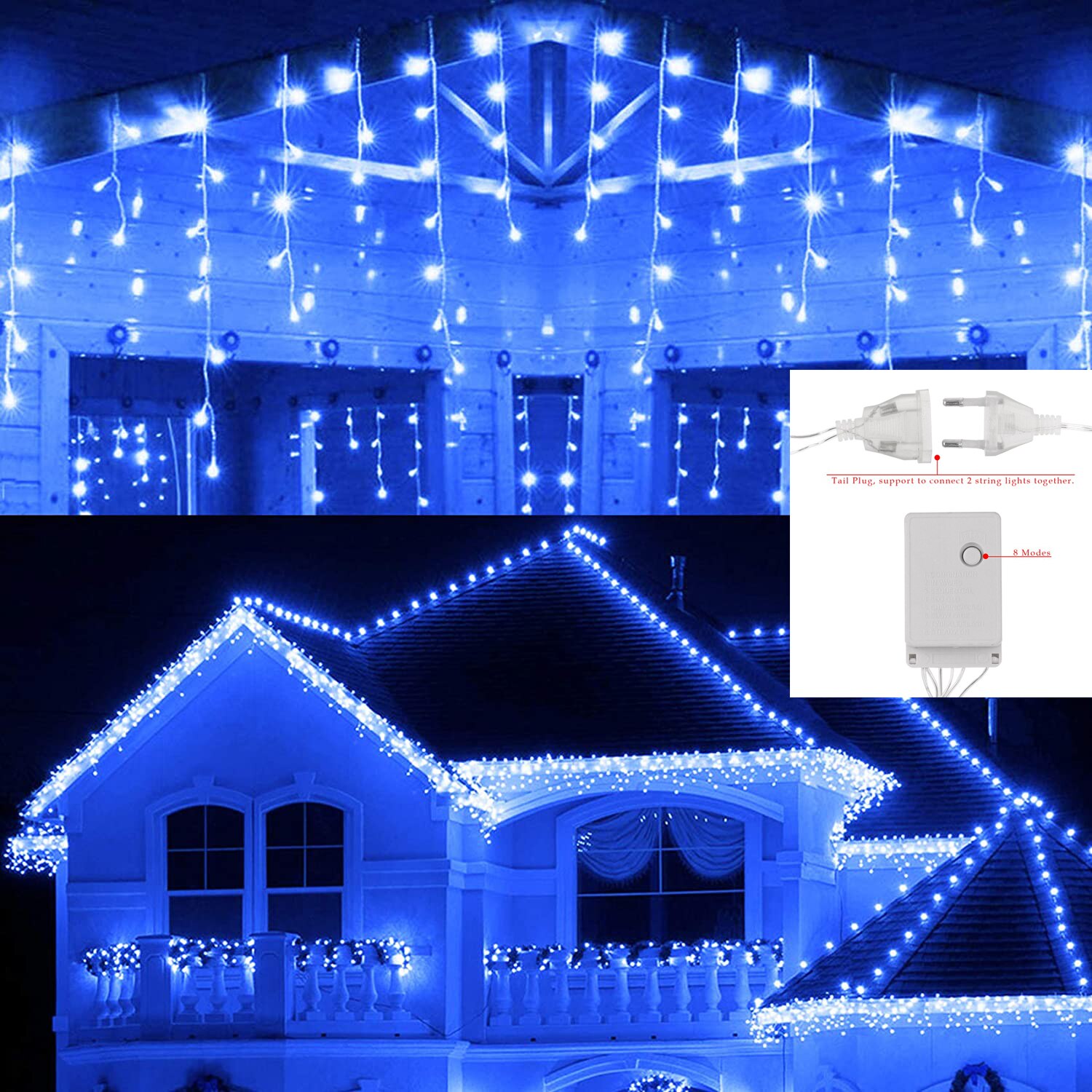 Waterproof Christmas Lights 5M Droop 0.4-0.6m Outdoor Icicle String Lights for Garden Mall Eaves Balcony Fence House Decoration