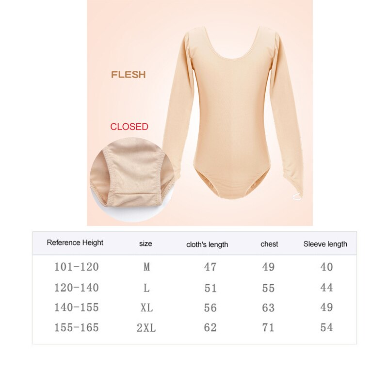 Børn barn o-hals langærmet bodysuit piger hud nøgenfarvet langærmet nøgen ballet trikot voksne opvarmning dans undertøj: Lukket fil / M 101-120