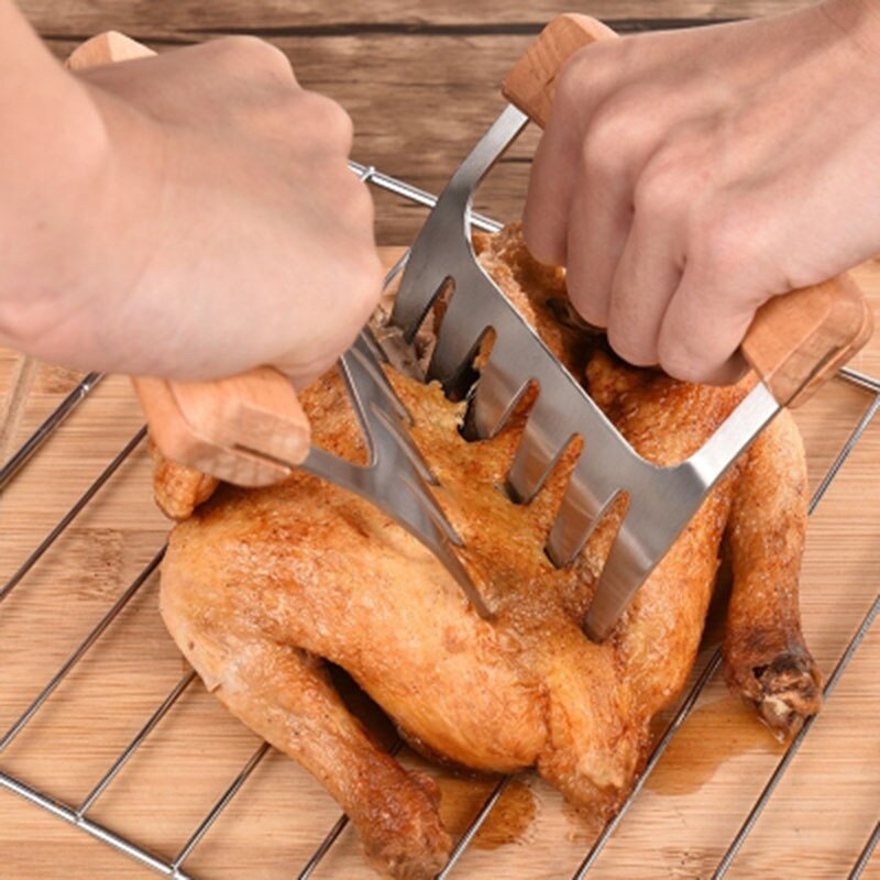 Horquilla de triturador de carne con forma de garra de oso, horquilla de acero inoxidable para barbacoa, trituradora de barbacoa, herramienta para cortar pollo, pato, pavo, estabilizador