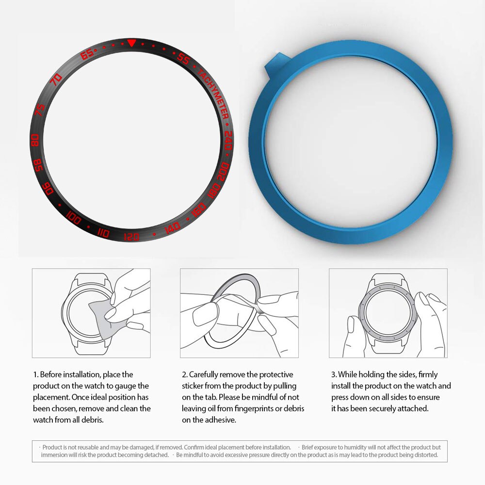 45mm smart ur cover til samsung galaxy watch 3 bezel ring anti-ridse stål bezel ring selvklæbende cover ur tilbehør: Sort rød