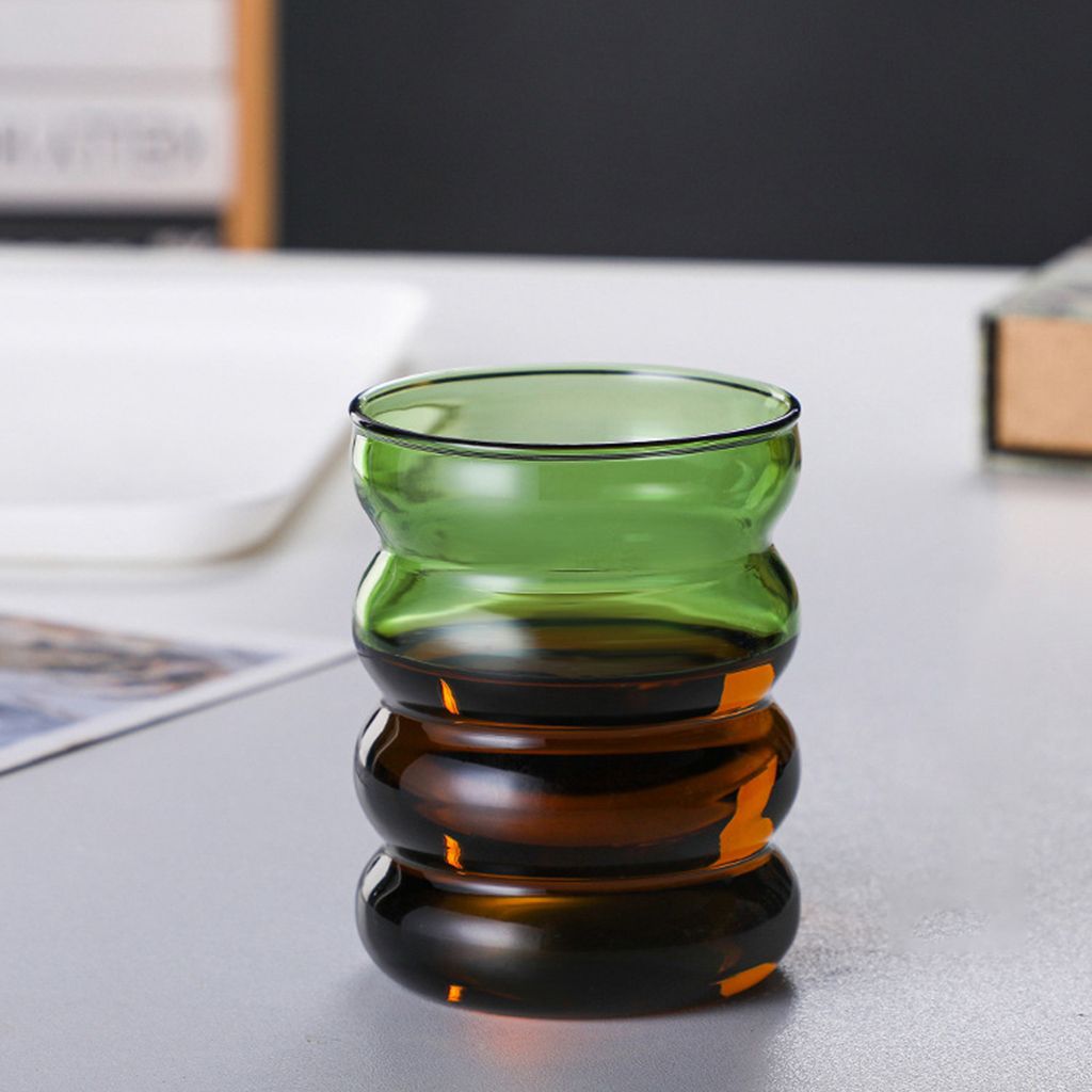 300ML Glass Cup Colorful Transparent Glass Water Bottle Wave Shape Mug Home Office Bar Drinkware